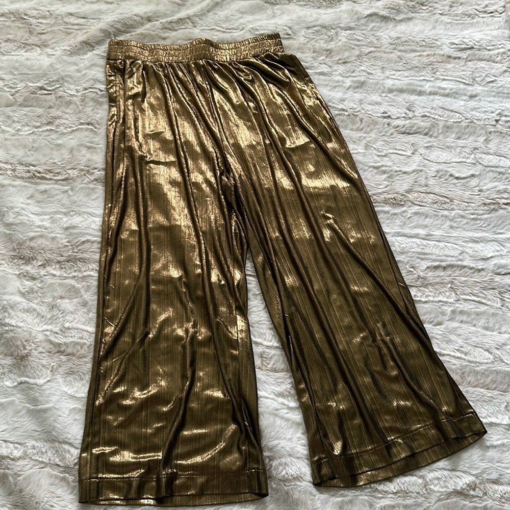 Metallic Gold Casual Wide Leg Trouser